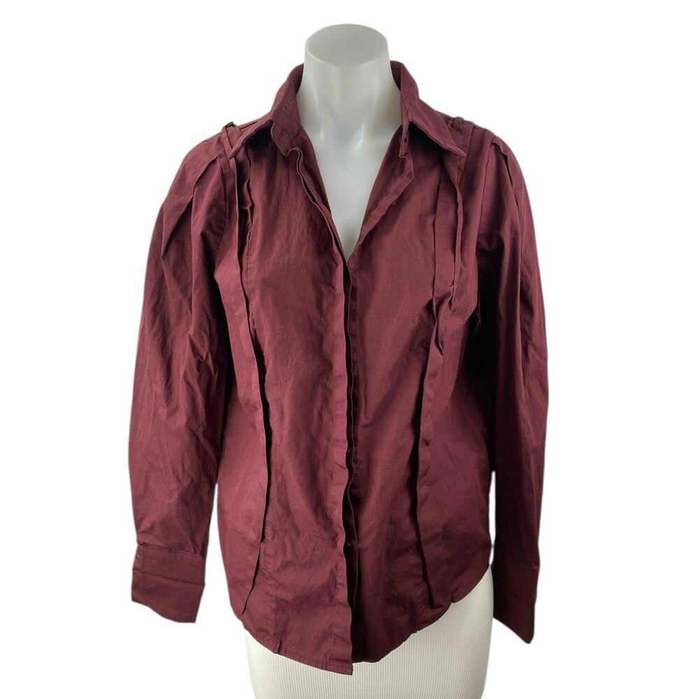 Commense Women's Red Maroon Long Sleeve Pintuck Button Down Shirt Top Size S